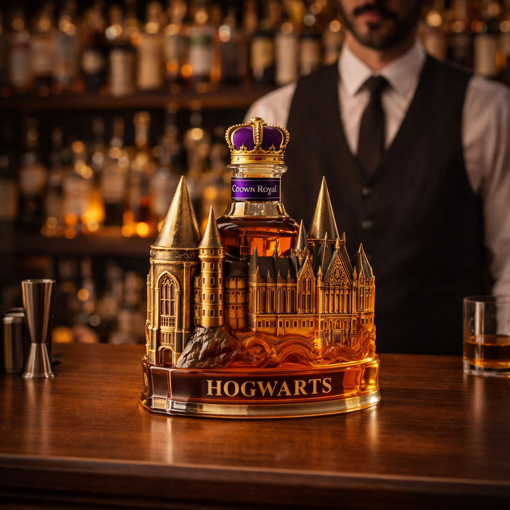 Hogwarts Castle Edition whisky decanter shaped like a gothic castle with towers and spires