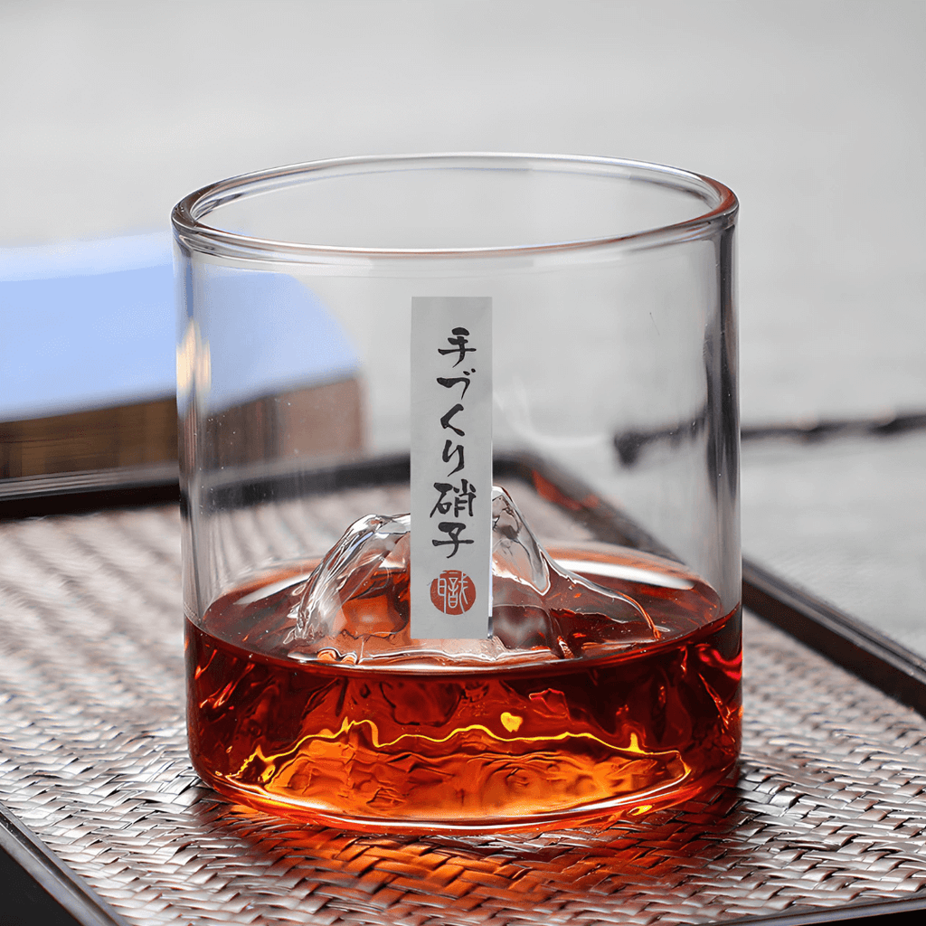 Mount Fuji Japanese crystal whisky glass with a mountain peak sculpted into the base