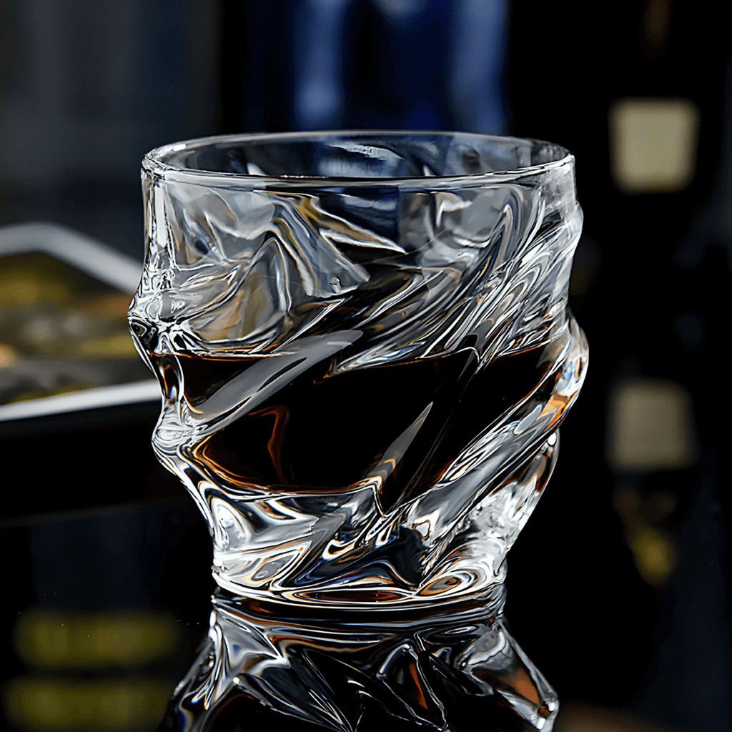 Nami Japanese crystal whisky glass with a wave-cut rippled surface