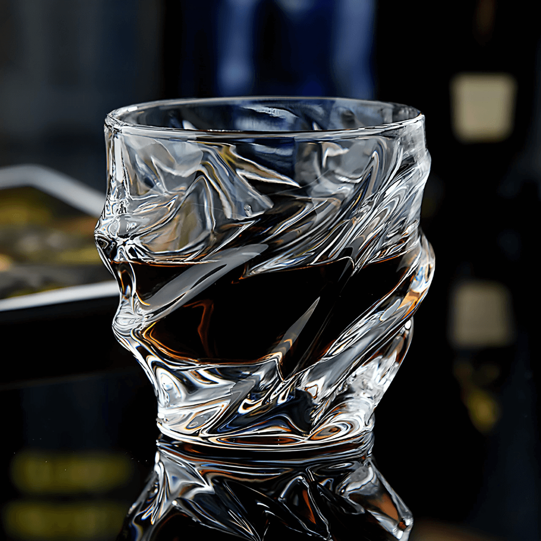Nami Japanese crystal whisky glass with a wave-cut rippled surface