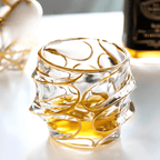 Arashi Gold Japanese crystal whisky glass, heavy clear crystal with a gold line