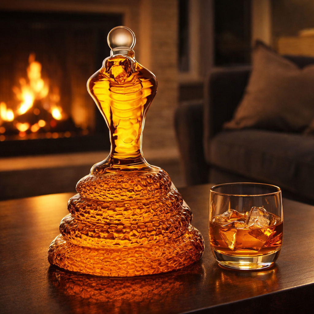 Cobra Edition whisky decanter sculpted as a rearing cobra with flared hood