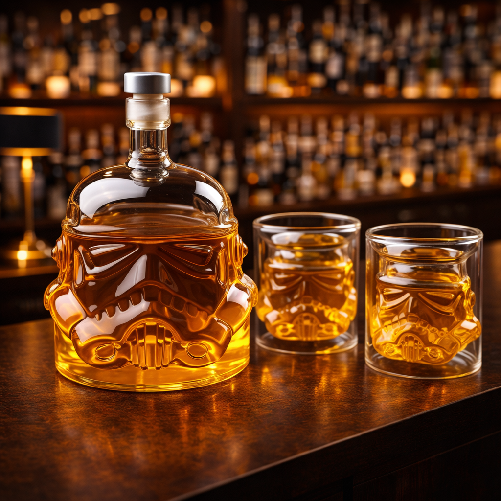 Dark Side Edition whisky decanter and matching whisky glass set in dark glass