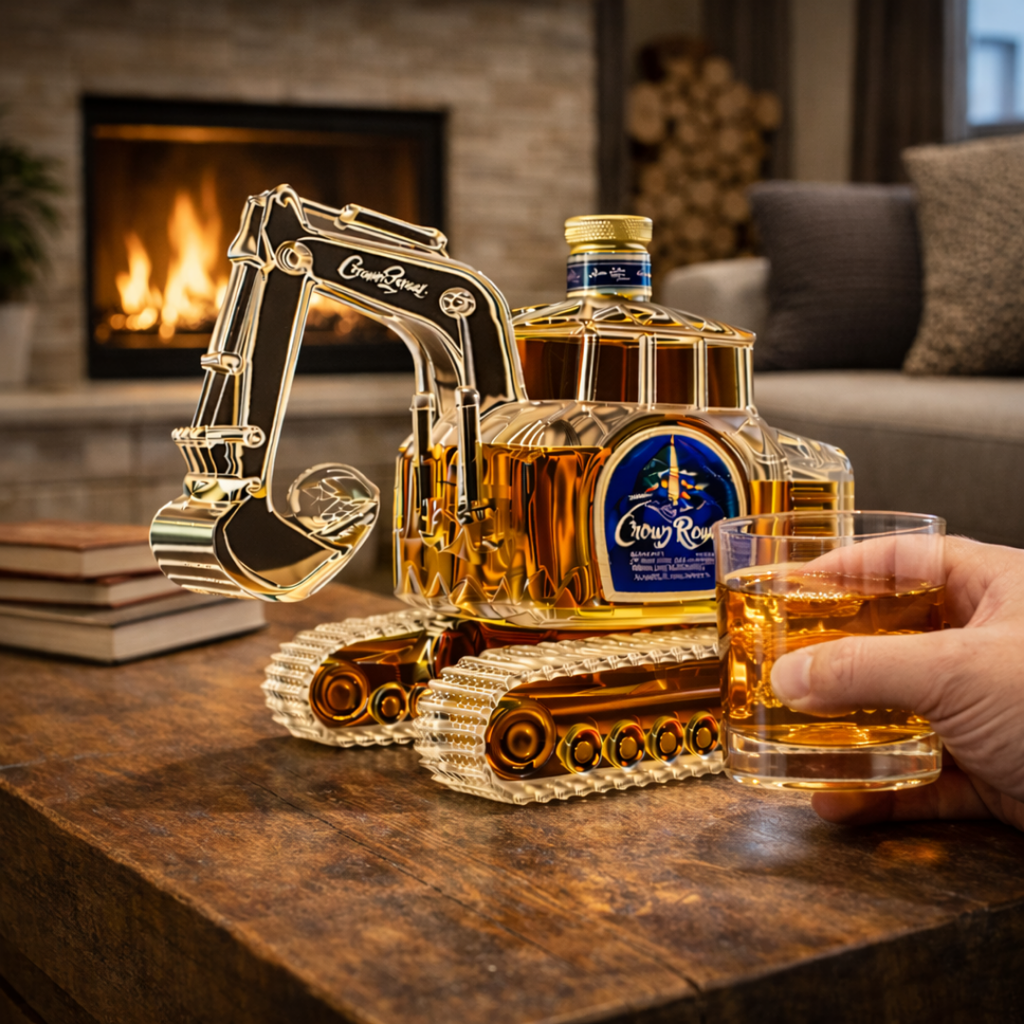 Excavator Edition whisky decanter shaped like a tracked excavator with arm and bucket