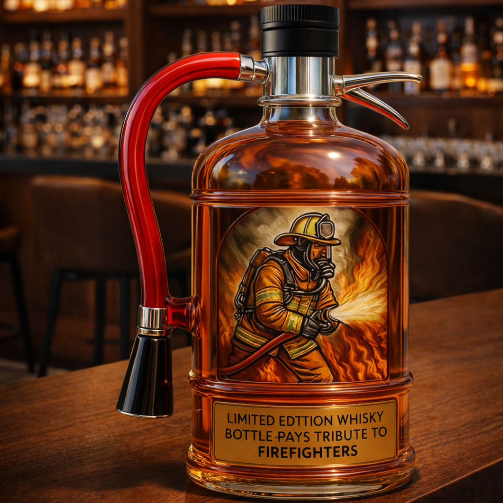 Fire Extinguisher Edition whisky decanter shaped like a classic red fire extinguisher