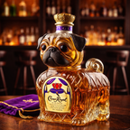 Pug Edition whisky decanter shaped like a seated pug in glass