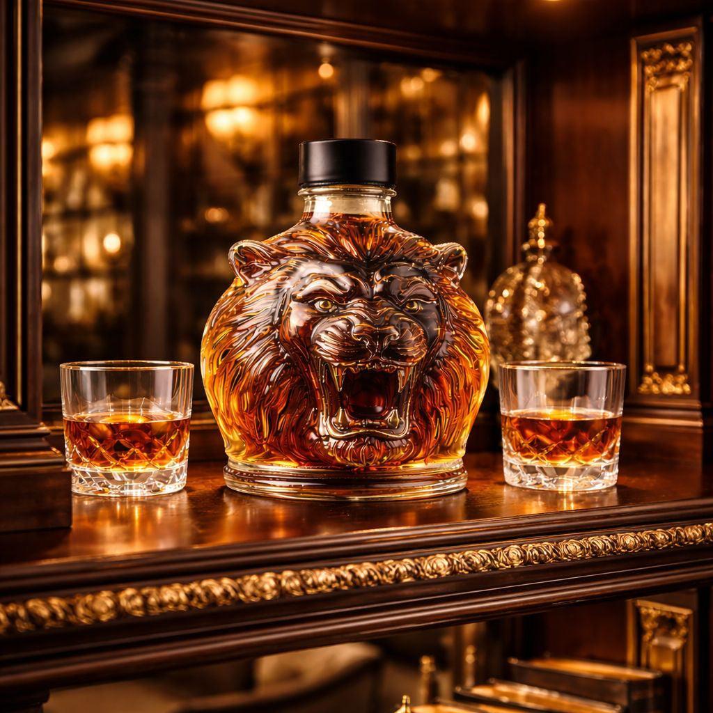Lion Edition whisky decanter sculpted as a lion's head in glass