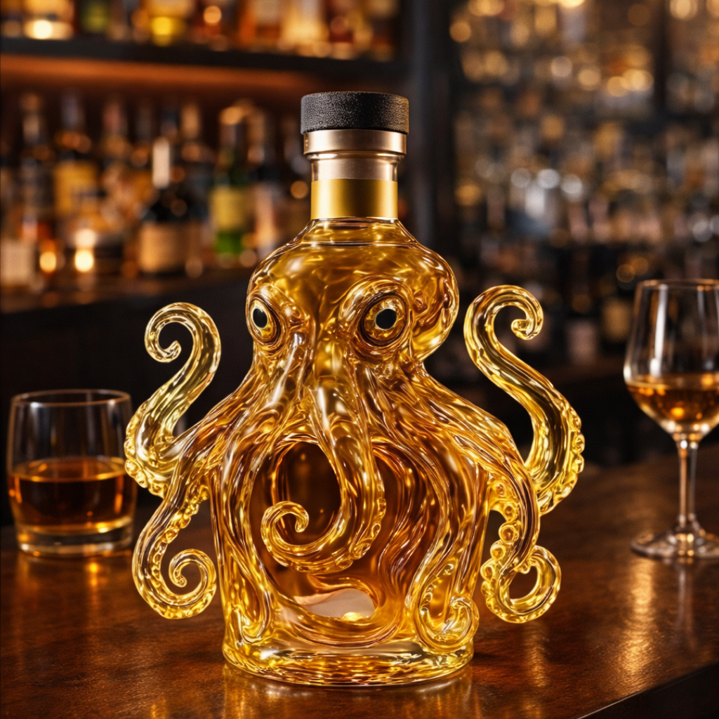 Octopus Edition whisky decanter with sculpted tentacles wrapped around the glass body