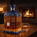 Police Box Edition whisky decanter shaped like a blue British police call box