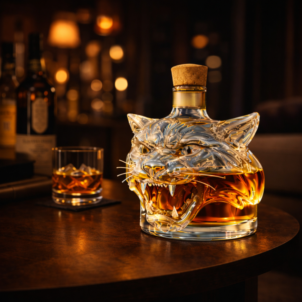Tiger Edition whisky decanter sculpted as a tiger in glass