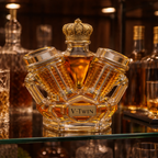 V-Twin Edition whisky decanter shaped like a V-twin motorcycle engine in glass