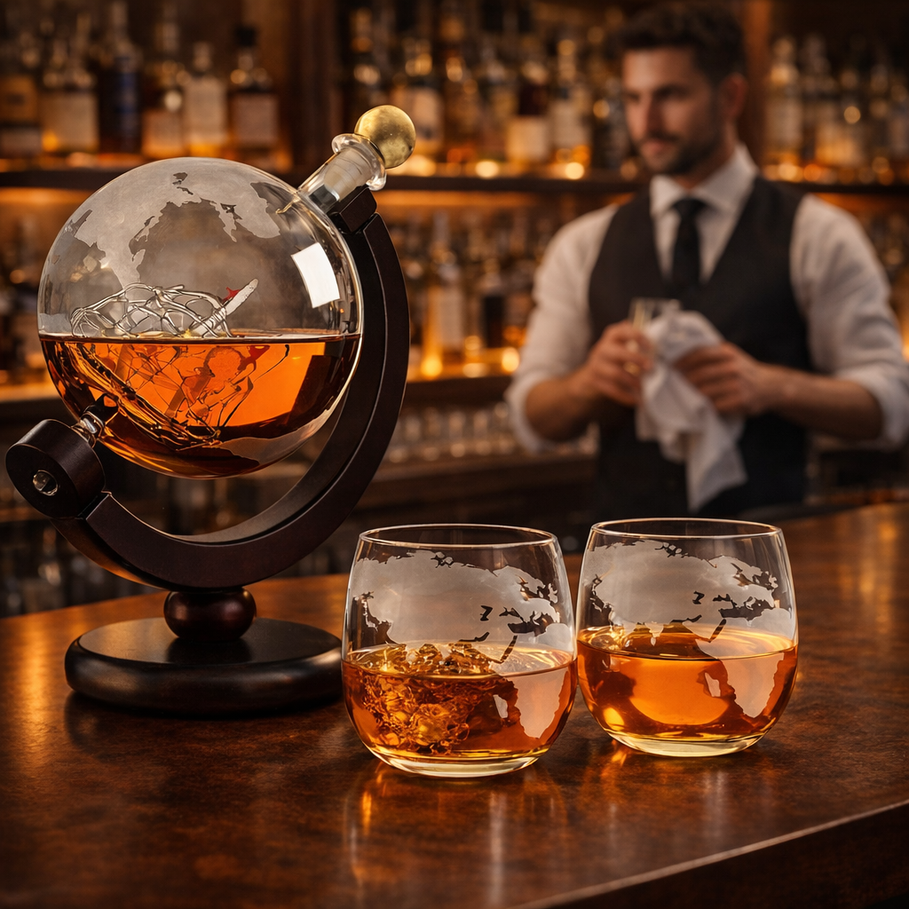 World Map Edition whisky decanter and glass set – detail view 3