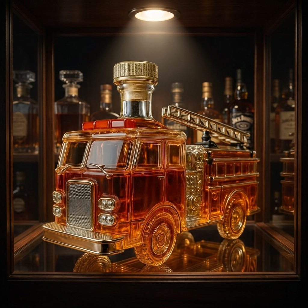 Firefighters' Edition whisky decanter shaped like a fire truck with ladder