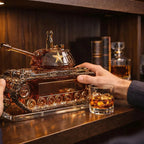 TANK Edition whisky decanter shaped like a battle tank with gold-tone star and turret cap